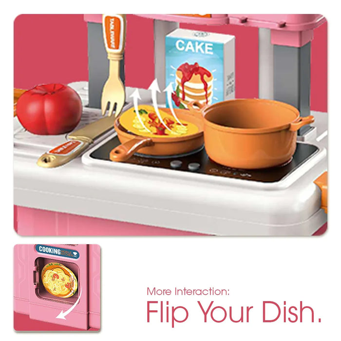 3 IN 1 BOWA Mobile Kitchen Suitcase Table Cooking Chef Pretend Play Pink